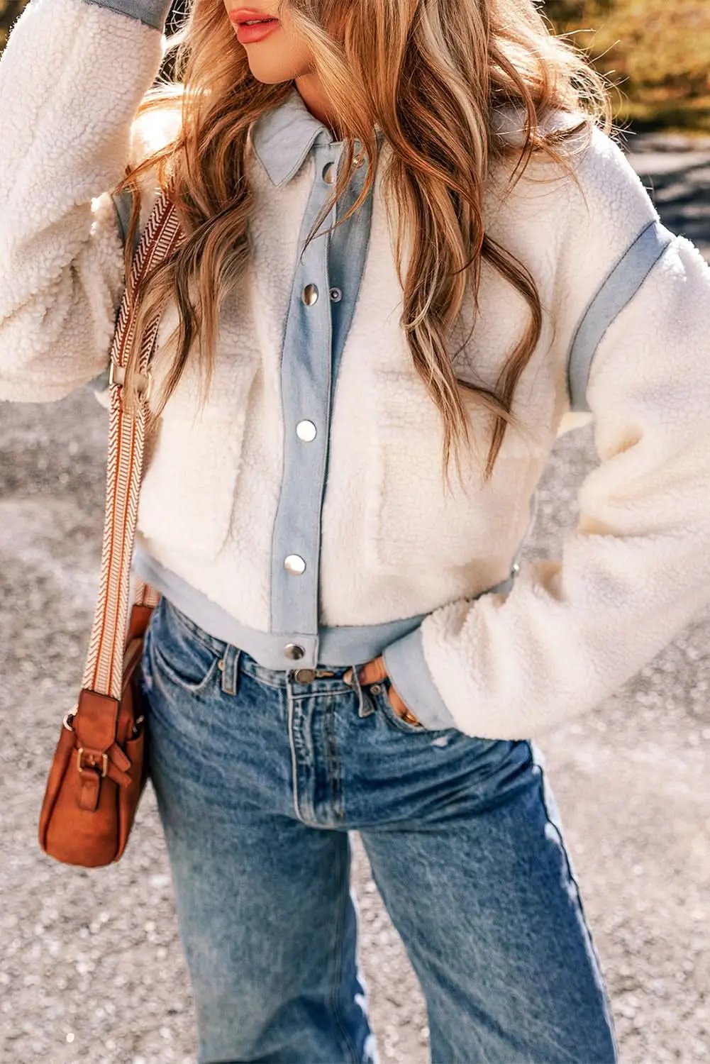 Chic white sherpa jacket with contrast trim - Love Salve